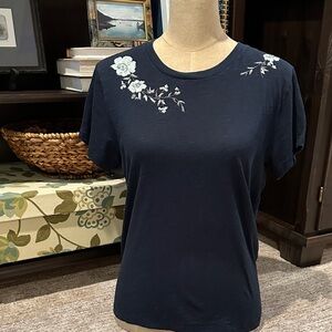 Abercrombie & Fitch Navy Tee with Floral Embroidery S